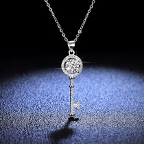 Sterling Silver Moissanite Diamond Key Pendant Necklace