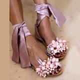 Women Flat Shoes Bohemian Gladiator Roman Floral Lace Straps Sandals