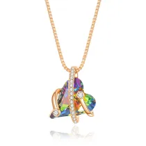 18K Rose Gold Colourful Heart Gemstone Pendant Necklace
