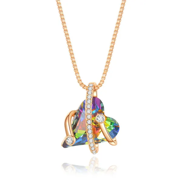 18K Rose Gold Colourful Heart Gemstone Pendant Necklace