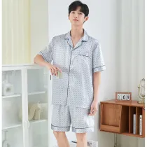 Women 2 Pieces Satin Silk Sleepwear Polka Dots Short Sleeve Shirt and Shorts Pajamas Set