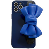 Blue Drop Proof Phone Case for iPhone13 12 11 Pro Max with Blue Bowknot Wristband