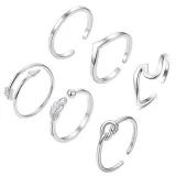 Star Moon 6 Pieces Fashion Jewelry Inlaid Diamond Adjustable Size Women Ring