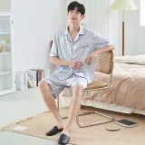 Women 2 Pieces Satin Silk Sleepwear Polka Dots Short Sleeve Shirt and Shorts Pajamas Set