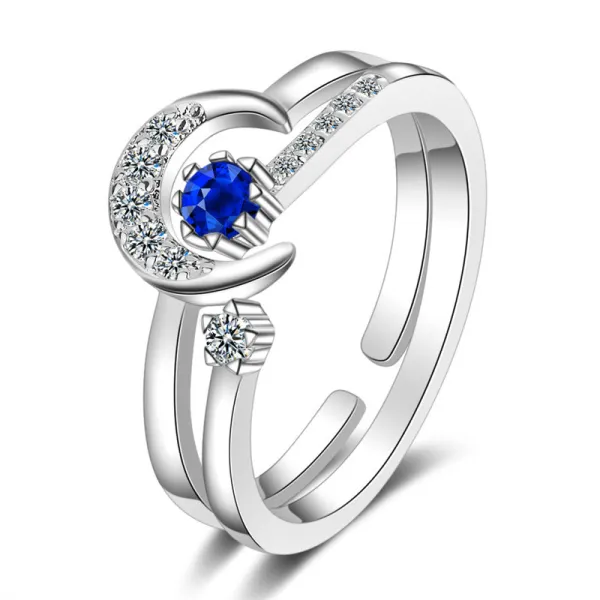 Silver Zircon Moon  Fashion Jewelry Inlaid Diamond Adjustable Size Women Ring