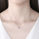 Sterling Silver Zirconia Radiant Cut Semi Paved Diamond Pendant Necklace