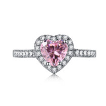 Sterling Silver Heart Cut Paved Heart Solitaire Ruby Rings