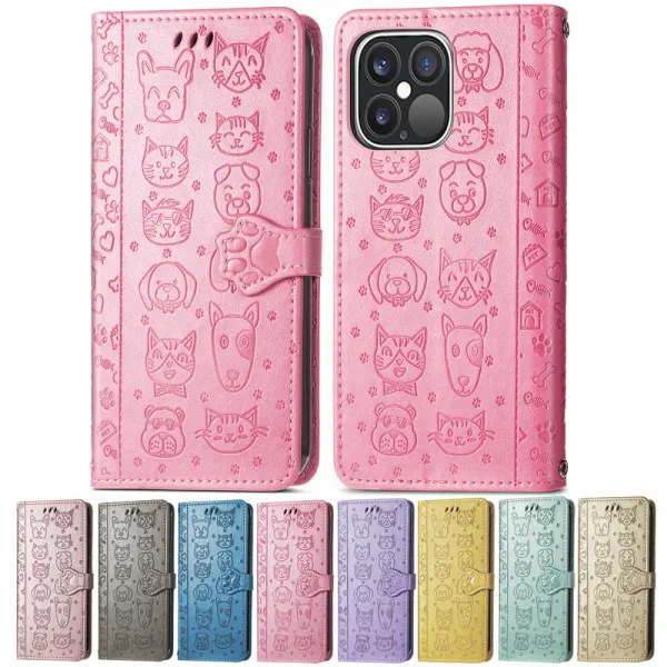 Leather Printed Animal Paw Flip Wallet Drop Proof Phone Case for iPhone13 12 11 Pro Max