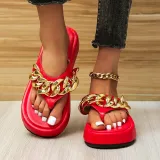 PU Durable Slides Pantshoes Paint Metal Flip-flops Platform Beach Slippers