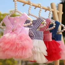 Pet Dog Cloth Bowknot Belt Mesh Tutu Cake Dress Puppy Cloth