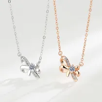 18K White Gold Bowknot Zirconia Diamonds Pendant Necklace