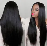 Women Synthetic Black Long Straight Hair Wigs Middle Parting Wig