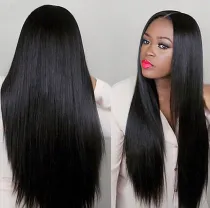 Women Synthetic Black Long Straight Hair Wigs Middle Parting Wig