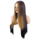 Women Long Synthetic Lace Front Straight Wigs Gradient Hair Wigs Middle Parting Wig