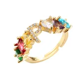 Golden Zircon 26 English Letters Fashion Jewelry Inlaid Diamond Adjustable Size Women Ring