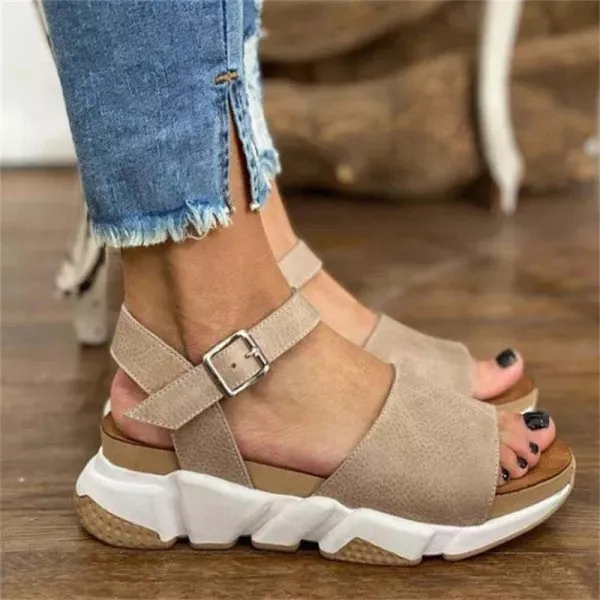 Women Open Toe Ankle Strap Flat Platform Sporty Sandals