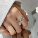 Silver Zircon Cross Fashion Jewelry Inlaid Diamond Adjustable Size Women Ring