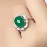 Green Zircon Flowers Jewelry Hollow Inlaid Diamond Adjustable Size Women Ring
