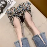 Women Boho Bohemia Flower Bow Tie Closed Toe Leisure Beach Sandalias