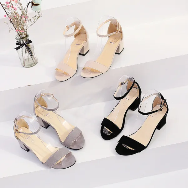 Women Classic High Heel Chunky Sandals with Ankle Strap