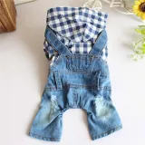 Pet Dog Cloth Blue Lattice Shirt Denim Overall Puppy Cloth