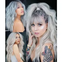 Women White Long Wave Wig With Neat Bang