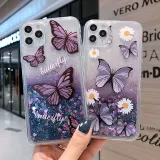 Printed Daisy Butterflies Quicksand Drop Proof Phone Case for iPhone13 12 11 Pro Max