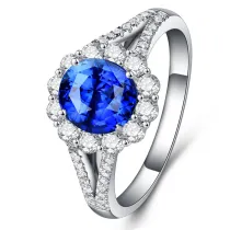 Blue Zircon Silver Petals Fashion Jewelry Inlaid Diamond Adjustable Size Women Ring