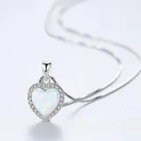 Sterling Silver Zirconia Heart Paved Diamond Solitaire Crystal Pendant Necklace