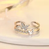 Golden Zircon Butterfly Fashion Jewelry Inlaid Diamond Adjustable Size Women Ring