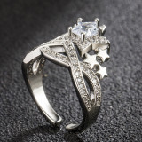 Silver Zircon Stars Crown Jewelry Inlaid Diamond Adjustable Size Women Ring