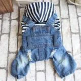 Pet Dog Cloth Blue Striped Shirt Denim Overall Suit Puppy Cloth