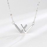 Sterling Silver V Moissanite Diamonds Pendant Necklace
