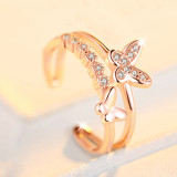 Golden Zircon Butterfly Fashion Jewelry Inlaid Diamond Adjustable Size Women Ring