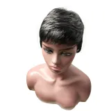 Women Synthetic Black Pretty Short Light Golden Fluffy Nature Hair Wigs Cut Full Wig