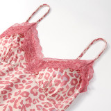 Women 5 Pieces Satin Silk Sleepwear Leopard Print Sleep Dress and Cami Tops Pajamas Set