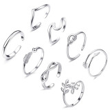 Rose 8 Pieces Fashion Jewelry Inlaid Diamond Adjustable Size Women Ring