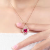 Red Crystal Drop Pendant Chain Jewelry Necklaces Women Rings Jewelry Sets