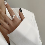 Simple Ball Ring Female Retro Silver Double Opening Ring Temperament INS Art Index Finger Ring