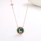 Christmas Deer 18K Yellow Gold Elk Pattern Zirconia Diamonds Pendant Necklace