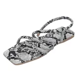 Women Square Toe Cross Strap Python Flat Sandal Slipper