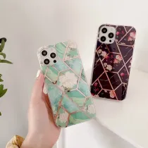 Electroplated Splicing Marble Flower Drop Proof Phone Case for iPhone13 12 11 Pro Max