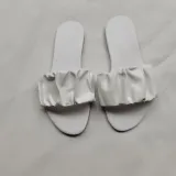Women PU Leather Elastic Pleated Flat Sandals Slippers