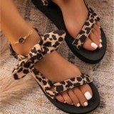 Women Leopard Print Bow Tie Velcro Flat Sandals
