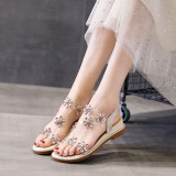 Women Transparent Strap Flower Ankle Buckle Flat Sandals