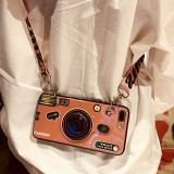 Printed Camera Style Drop Proof Phone Case for iPhone13 12 11 Pro Max with Crossbody Lanyard and Bracket