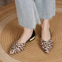 Wome Flat Pointed Toe Leopard Print Kitten Flat Shoes
