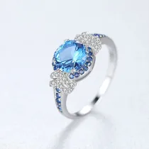 Sterling Silver Semi Paved Zirconia Solitaire Sapphire Gemstone Rings