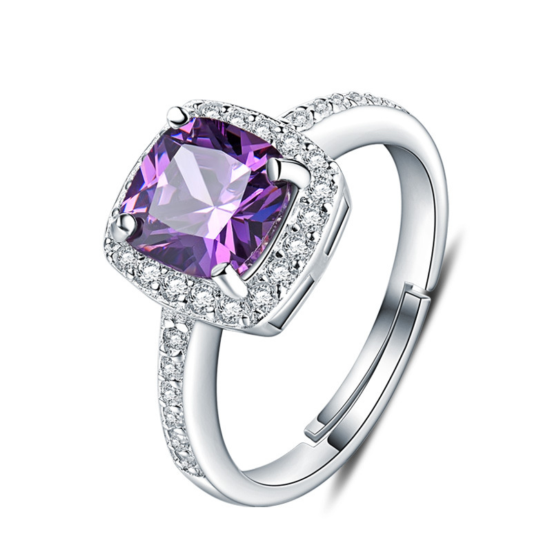 Zircon Purple Fashion Jewelry Inlaid Diamond Adjustable Size Women Ring