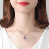 Sterling Silver Round Cut Solitaire Sapphire Pendant Necklace